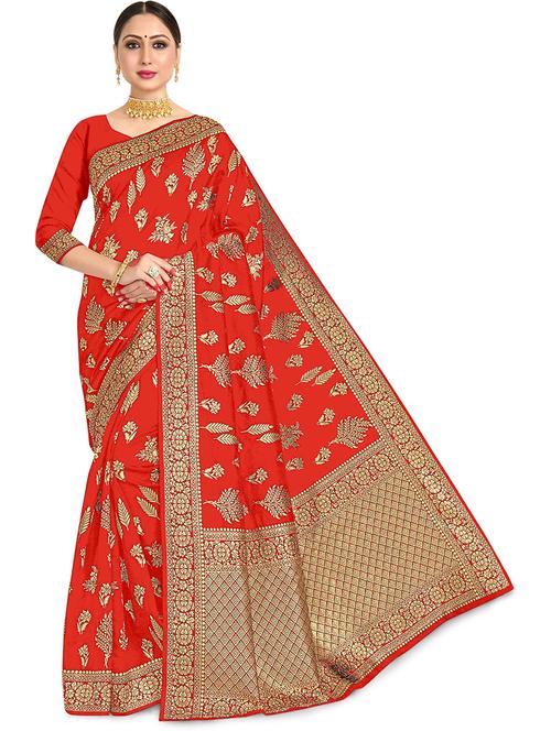 red jacquard banarasi saree with blouse - 19972314 - Very Small Image - 1