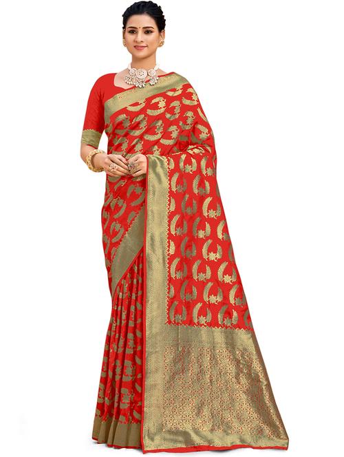 red jacquard banarasi saree with blouse - 19972342 - Very Small Image - 1