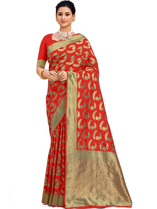 red jacquard banarasi saree with blouse - 19972343 - Very Small Image - 1