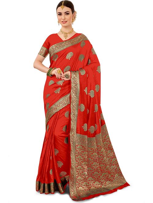 red jacquard banarasi saree with blouse - 19972349 - Very Small Image - 1