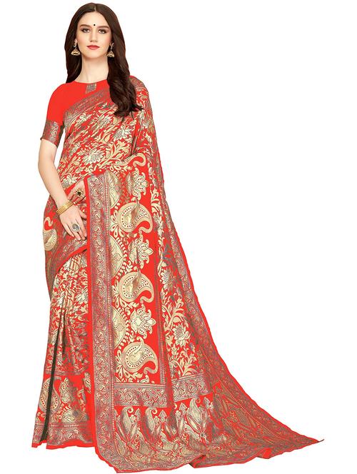 red jacquard banarasi saree with blouse - 19972374 - Very Small Image - 1