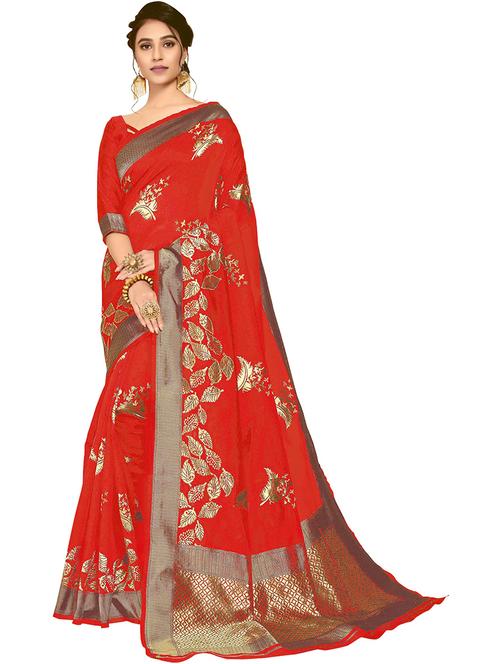 red jacquard saree with blouse - 19972384 - Very Small Image - 1