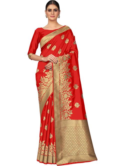 red jacquard banarasi saree with blouse - 19972396 - Very Small Image - 1