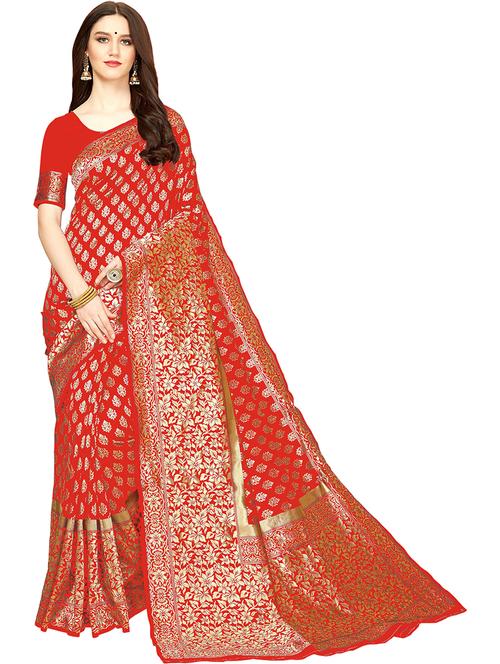 red jacquard banarasi saree with blouse - 19972398 - Very Small Image - 1