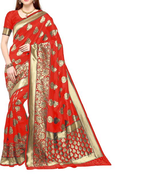 red jacquard banarasi saree with blouse - 19972426 - Very Small Image - 1