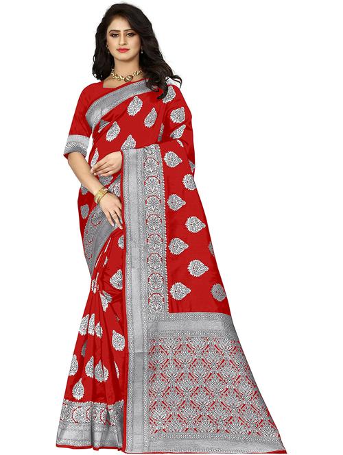 red jacquard banarasi saree - 19972447 - Very Small Image - 1