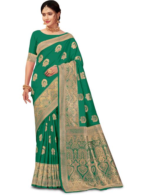 green jacquard banarasi saree with blouse - 19972507 - Very Small Image - 1