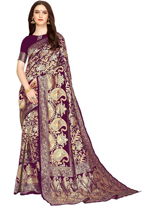 purple jacquard banarasi saree with blouse - 19972608 - Very Small Image - 1
