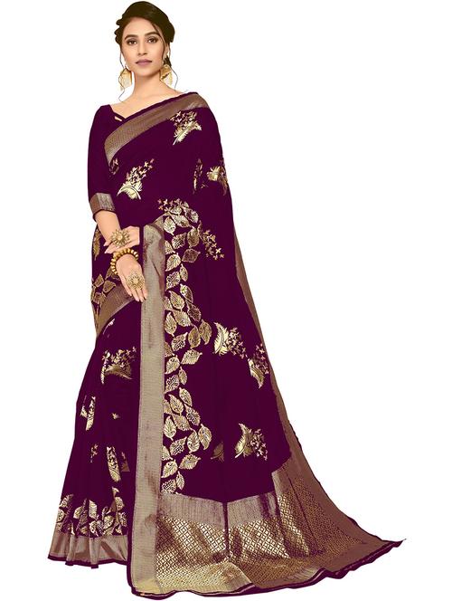 purple jacquard banarasi saree with blouse - 19972617 - Very Small Image - 1