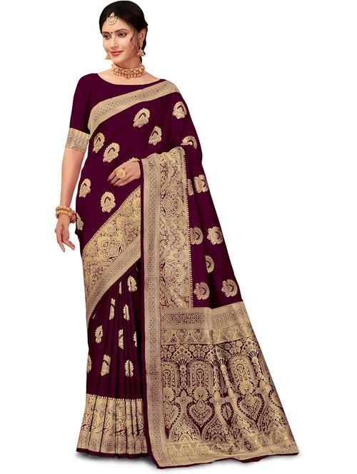 purple jacquard banarasi saree - 19972622 - Very Small Image - 1