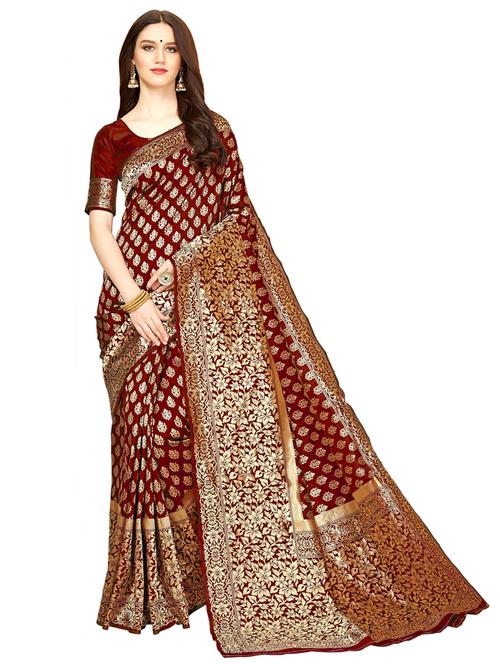 maroon jacquard banarasi saree - 19972981 - Very Small Image - 1
