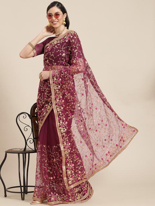 self design embroidered saree with blouse - 19972997 - Very Small Image - 1