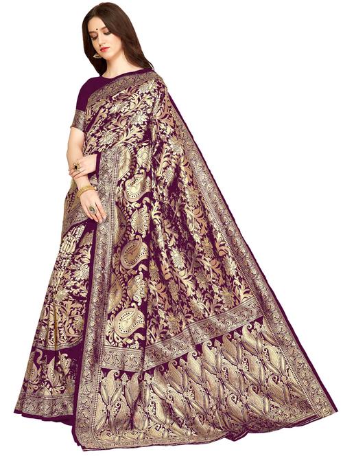 purple jacquard banarasi saree with blouse - 19973024 - Very Small Image - 1