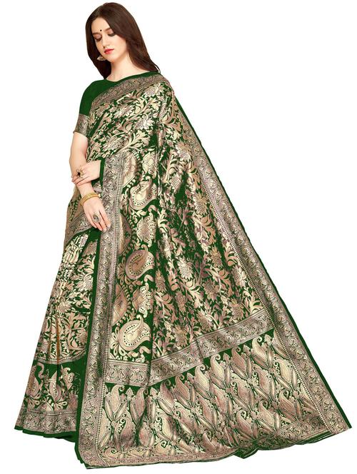 green jacquard banarasi saree with blouse - 19973030 - Very Small Image - 1