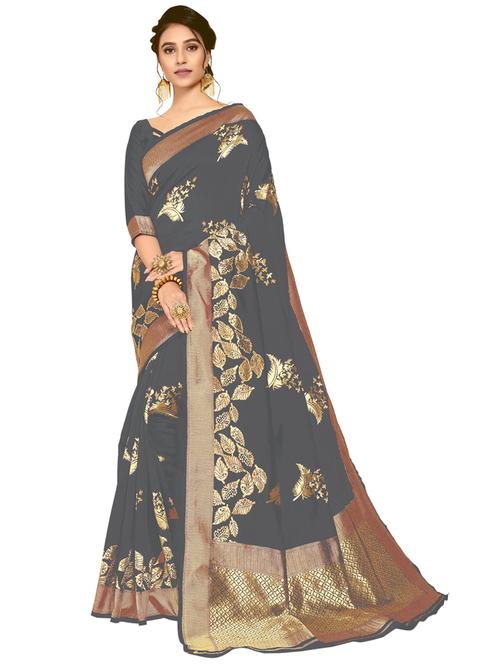 grey jacquard banarasi saree with blouse - 19973110 - Very Small Image - 1