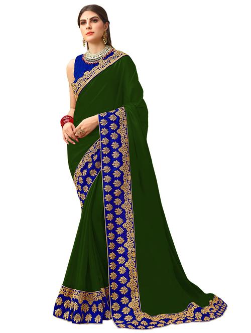 solid bordered saree with blouse - 19973149 - Very Small Image - 1