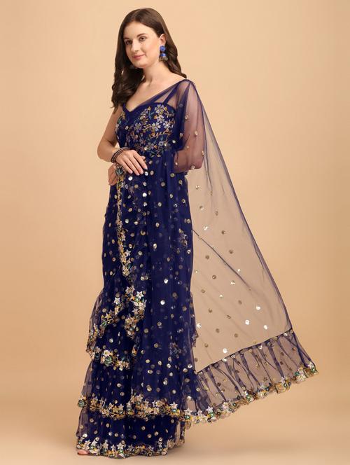 self design embroidered saree with blouse - 19973347 - Very Small Image - 1