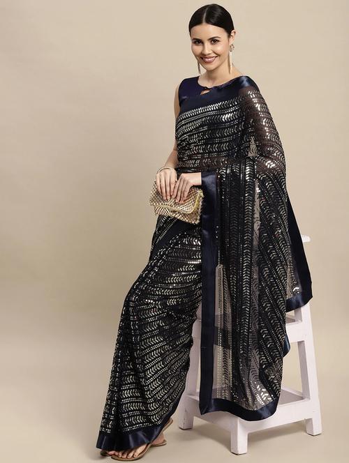 self design embroidered saree with blouse - 19973681 - Very Small Image - 1
