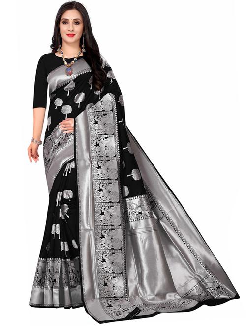 black silk blend kanjivaram saree - 19973710 - Very Small Image - 1