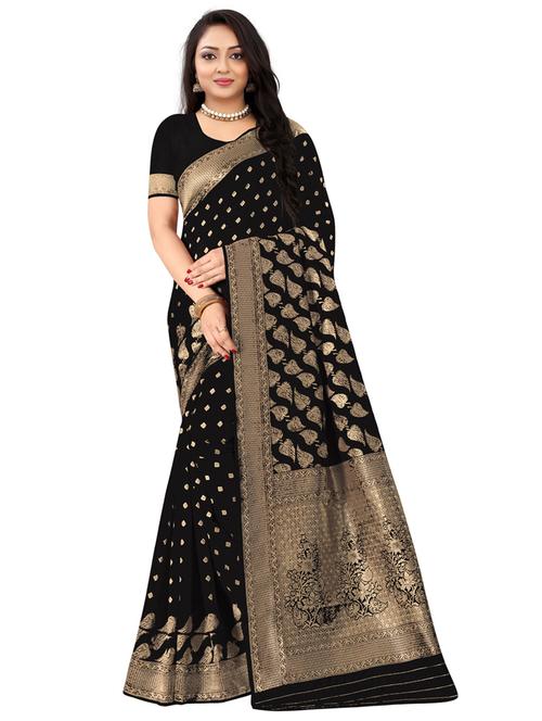 black silk blend banarasi saree with blouse - 19973726 - Very Small Image - 1