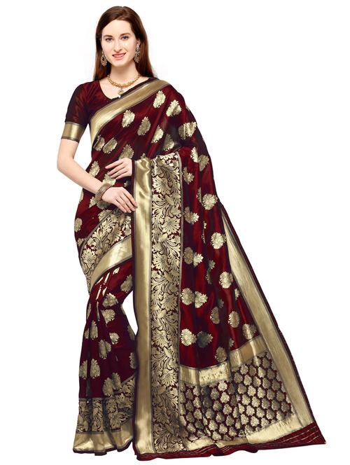 maroon jacquard banarasi saree - 19973833 - Very Small Image - 1