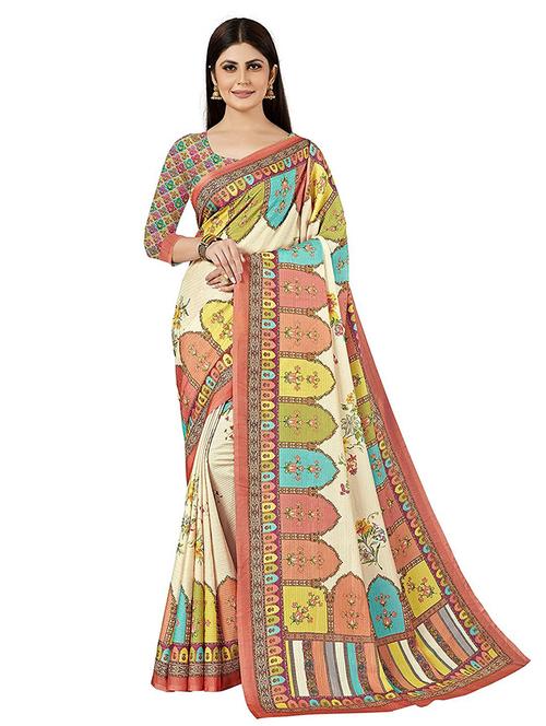 off-white self design printed saree with blouse - 19974195 - Very Small Image - 1