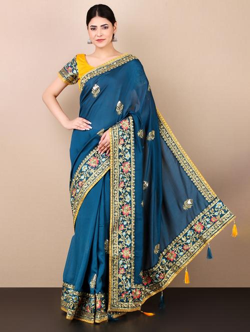 embroidered bordered saree with blouse - 19975549 - Very Small Image - 1