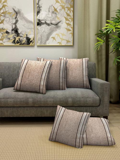 fabinaliv set of 5 beige striped cotton blend square shape cushion covers (40x40 cm) - 19977422 - Very Small Image - 1