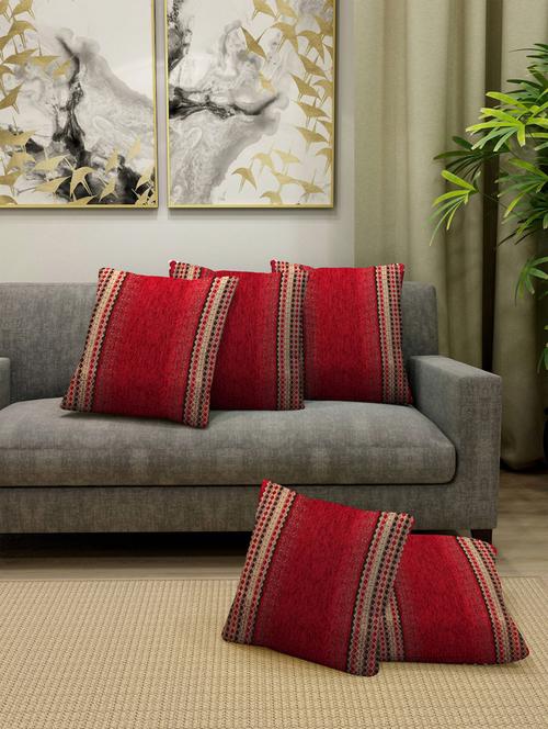 fabinaliv set of 5 maroon striped cotton blend square shape cushion covers (40x40 cm) - 19977423 - Very Small Image - 1
