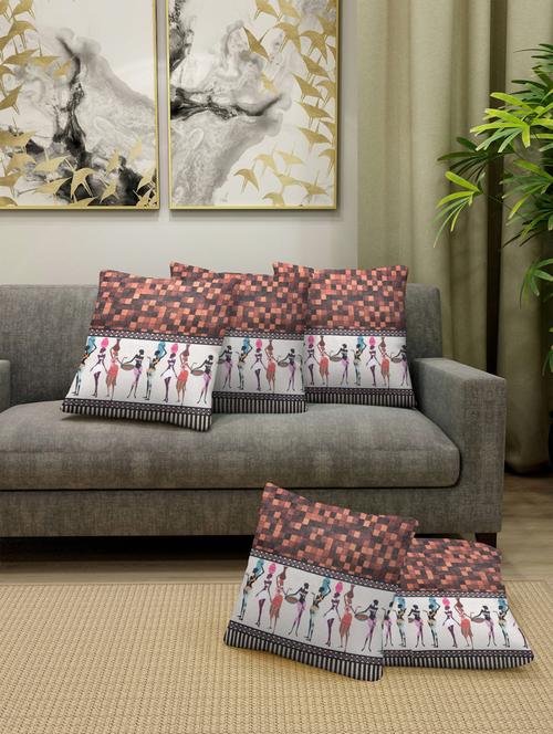 fabinaliv set of 5 brown ethnic cotton blend square shape cushion covers (40x40 cm) - 19977425 - Very Small Image - 1