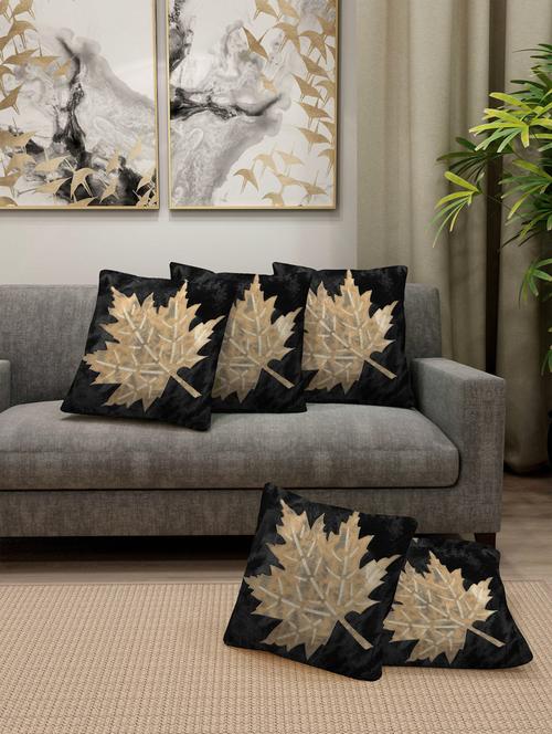 fabinaliv set of 5 black floral cotton blend square shape cushion covers (40x40 cm) - 19977427 - Very Small Image - 1