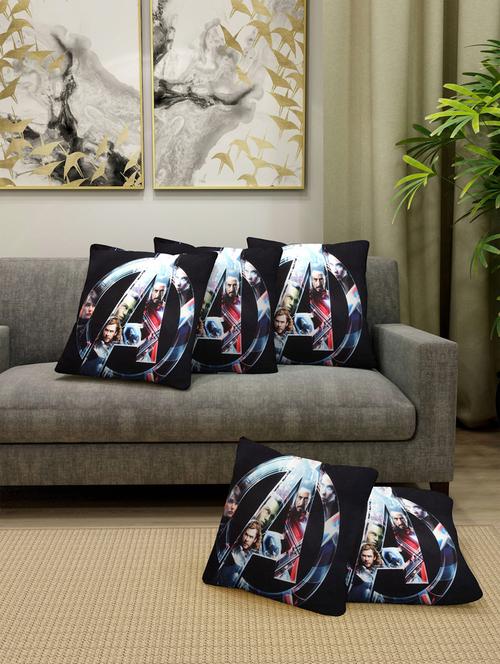 fabinaliv set of 5 black cartoon print cotton blend square shape cushion covers (40x40 cm) - 19977434 - Very Small Image - 1