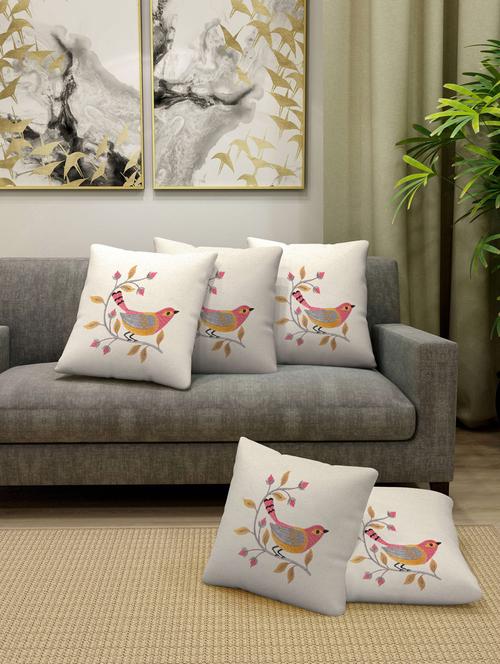 fabinaliv set of 5 off white 100% cotton embroidered square shape cushion covers (40x40 cm) - 19977440 - Very Small Image - 1