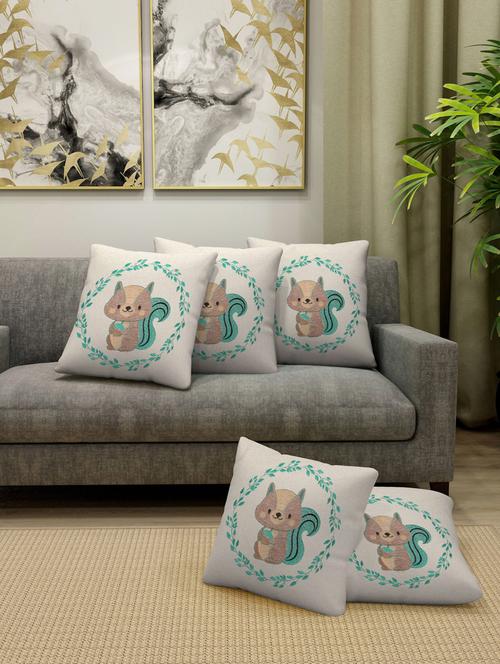 fabinaliv set of 5 off white 100% cotton embroidered square shape cushion covers (40x40 cm) - 19977448 - Very Small Image - 1