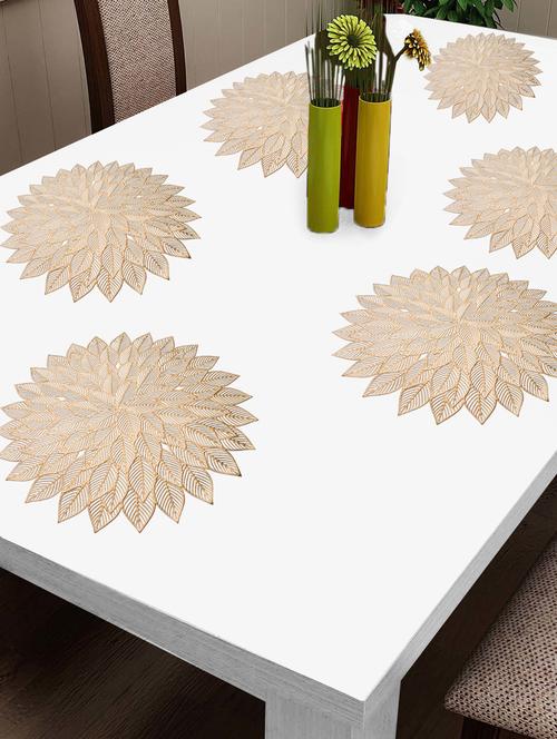 fabinaliv set of 6 gold floral textured pvc table mats (38x38 cm) - 19977469 - Very Small Image - 1