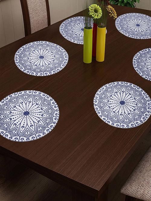 fabinaliv set of 6 blue floral braided cotton table mats (38x38 cm) - 19977567 - Very Small Image - 1