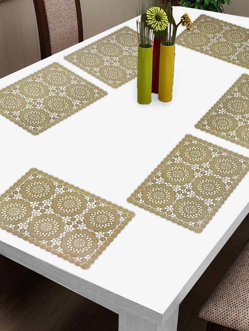 fabinaliv set of 6 gold ethnic embellished plastic table mats (45x30 cm) - 19977569 - Very Small Image - 1