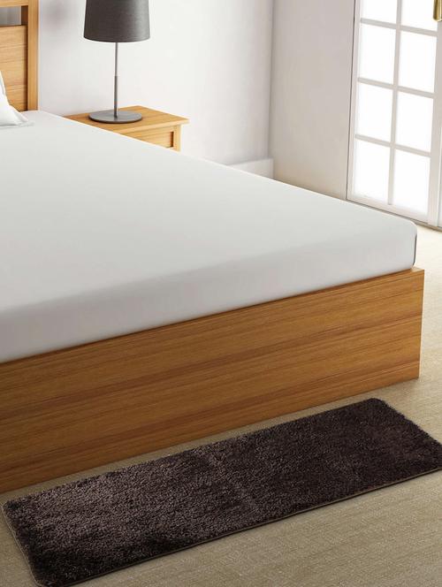 fabinaliv coffee brown solid cotton blend bedside runner (140x55 cm) - 19979071 - Very Small Image - 1