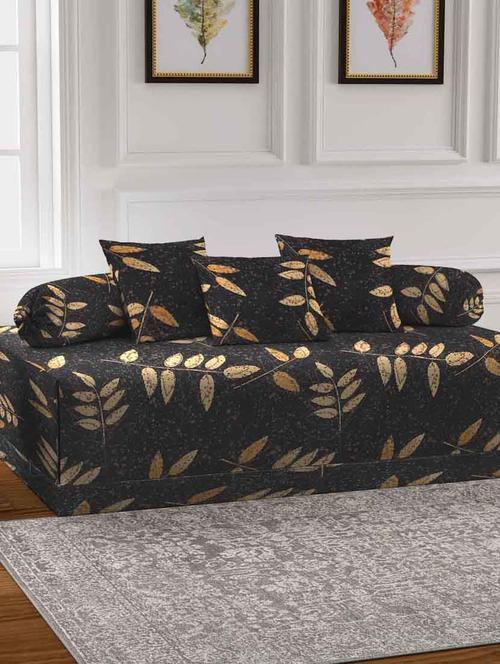 fabinaliv black floral 300 tc cotton blend diwan set - 19979164 - Very Small Image - 1