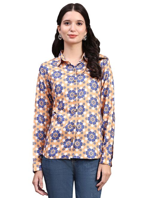 orange printed long sleeves regular shirt - 19979176 - Very Small Image - 1