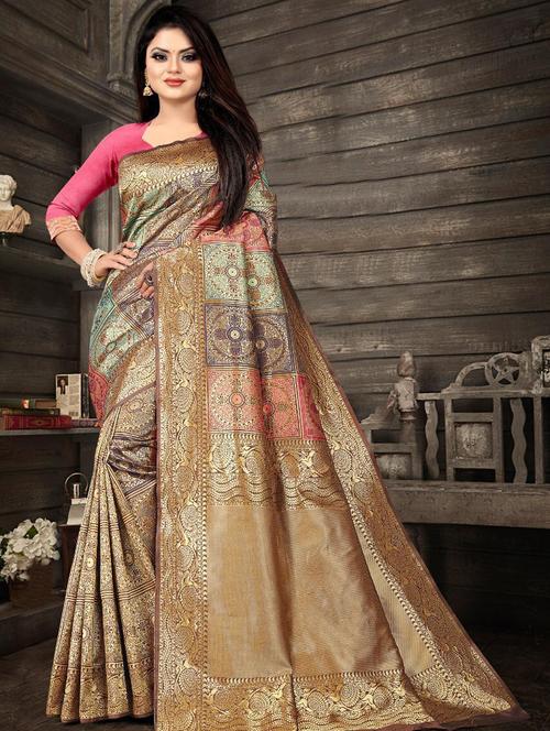 multi colored self design banarasi saree - 19979290 - Very Small Image - 1