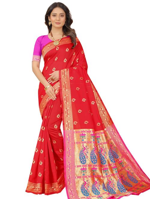 red self design kanjivaram saree with blouse - 19979368 - Very Small Image - 1
