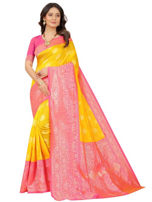 yellow self design kanjivaram saree with blouse - 19979427 - Very Small Image - 1