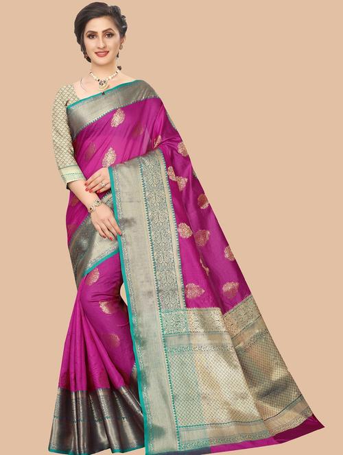 pink self design kanjivaram saree with blouse - 19979455 - Very Small Image - 1