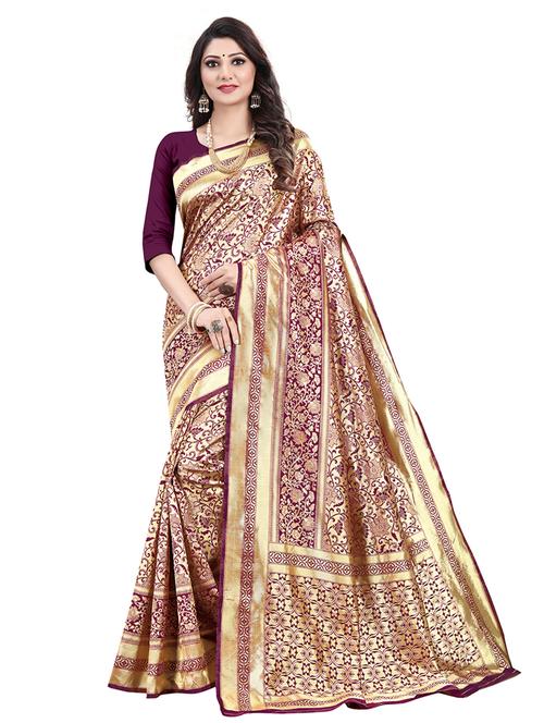 purple self design banarasi saree with blouse - 19979505 - Very Small Image - 1