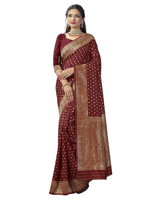 brown self design kanjivaram saree with blouse - 19979525 - Very Small Image - 1