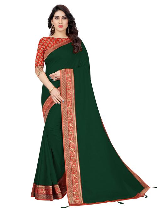 green solid with borders saree with blouse - 19979639 - Very Small Image - 1