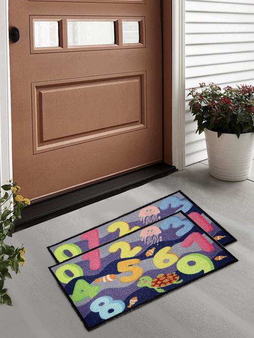 fabinaliv set of 2 multicolor cartoon design polyester door mats (60x40 cm) - 19980003 - Very Small Image - 1