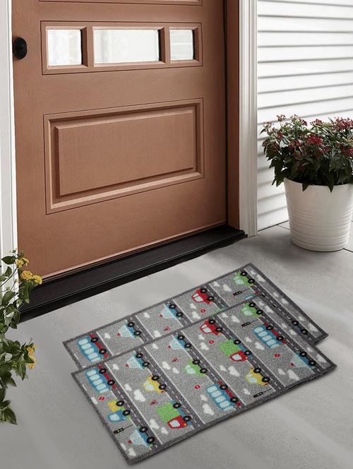 fabinaliv set of 2 multicolor cartoon design polyester door mats (60x40 cm) - 19980005 - Very Small Image - 1