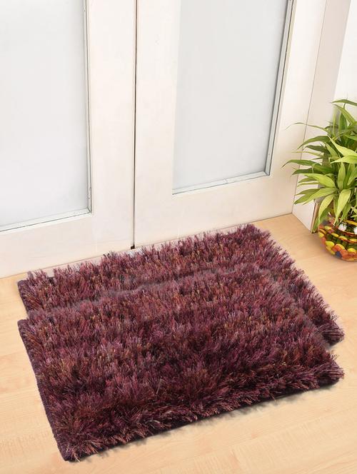 fabinaliv set of 2 maroon solid cotton blend door mats (60x42 cm) - 19980006 - Very Small Image - 1